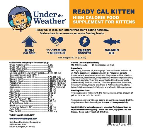 Under the Weather Pet | Ready Cal for Kitten | High Calorie Pet Nutritional Supplement for Weight Gain & Healthy Weight Maintenance | 10 Vitamins, 7 Minerals, Omega Fatty Acids & Carbohydrates | 80cc in Kuwait