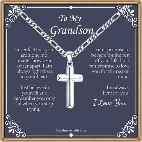 IEFLIFE Cross Necklaces Gifts for Men, Silver/Black/Gold Cross Necklace Figaro Chain for Men, Fathers Day Christmas Baptism Gift for Dad Son Grandpa Boyfriend Husband in Kuwait