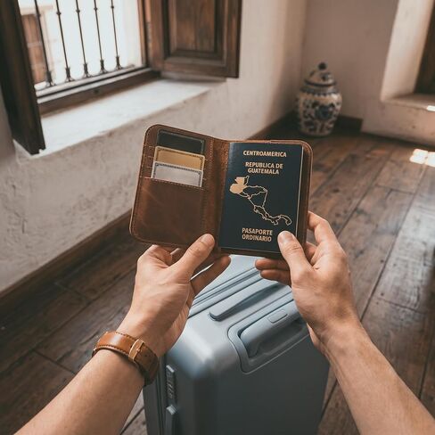 إخفاء وشرب، محفظة سفر جلدية ثنائية الطي لجواز السفر، حامل آمن لبطاقات الائتمان والفواتير، أساسيات السفر للعمل والترفيه، مصنوعة يدويًا (بني بوربون) in Kuwait
