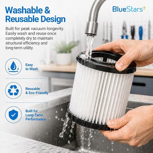BlueStars Premium Quality DCV5801H DCV580 HEPA Replacement Filter - Easy to Install - Compatible with DeWalt DCV580 & DCV581H Wet Dry Vacuum Cleaners - Washable and Reusable - PACK OF 1 in Kuwait