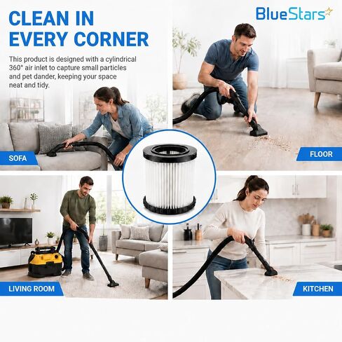 BlueStars Premium Quality DCV5801H DCV580 HEPA Replacement Filter - Easy to Install - Compatible with DeWalt DCV580 & DCV581H Wet Dry Vacuum Cleaners - Washable and Reusable - PACK OF 1 in Kuwait