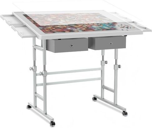 ALL4JIG 1500 Piece Light-Weight Adjustable Tilting Plastic Jigsaw Puzzle Table for Adults, 25.59"x34.25"Puzzle Board with 4 Drawers&Protective Cover, 45-Degree Any-Angle Tilt,Laptop Table for Couch in Kuwait