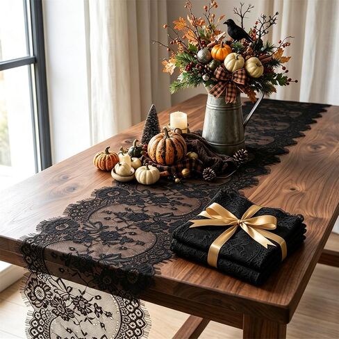 Pardecor الدانتيل الجدول عداء 14x120 1PC الجدول عداء لطاولة الزفاف تراكب الأزهار الدانتيل الجدول عداء الدانتيل الأسود أنيق لريفي بوهو زينة الزفاف عيد الميلاد الجدول عداء خمر (أسود) in Kuwait