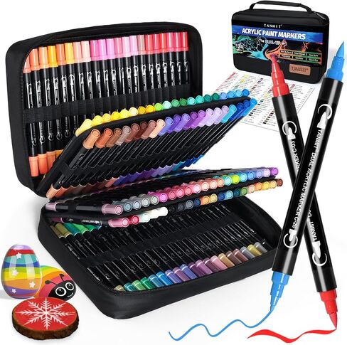 TANMIT 24 Colors Dual Tip Acrylic Paint Markers, Paint Pens Set with Brush Tip and Fine Tip For Fabric, Rock, Wood, Glass, Eggs, Scrapbook, DIY Crafts Making Art Supplies - Teacher Appreciation Gift in Kuwait
