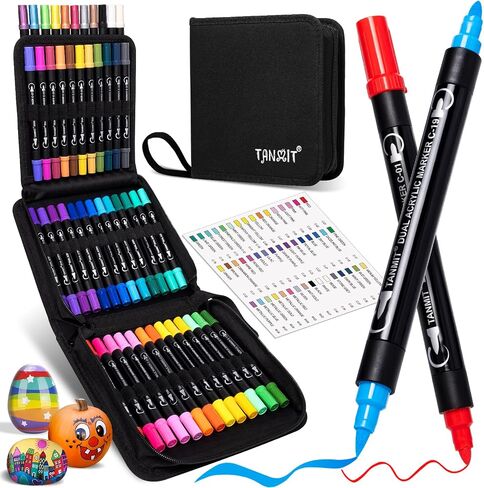TANMIT 24 Colors Dual Tip Acrylic Paint Markers, Paint Pens Set with Brush Tip and Fine Tip For Fabric, Rock, Wood, Glass, Eggs, Scrapbook, DIY Crafts Making Art Supplies - Teacher Appreciation Gift in Kuwait