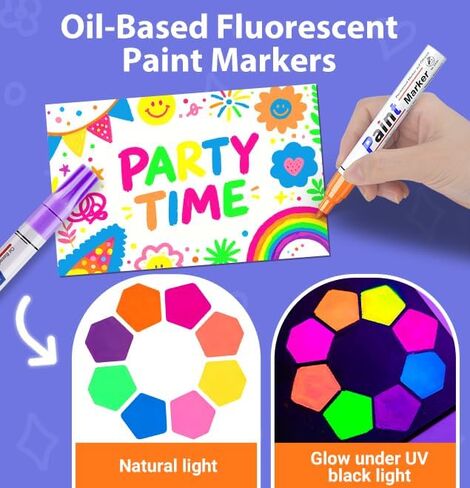 AKARUED Fluorescent Neon Paint Markers: 8 Colors UV Marker, Waterproof Permanent Blacklight Oil-Based Paint Pens with Medium Tip for Rock, Wood, Canvas, Metal, Ceramic, Scrapbooking and DIY Art Crafts in Saudi Arabia
