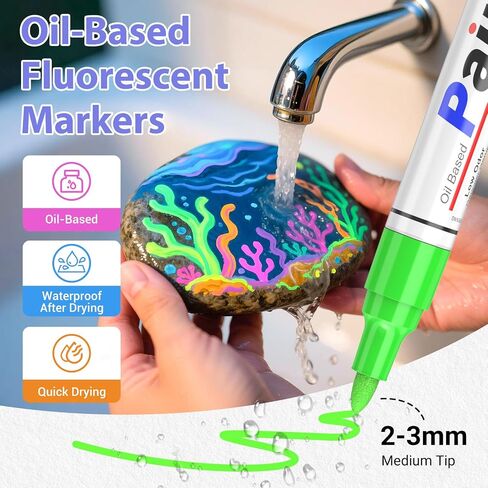AKARUED Fluorescent Neon Paint Markers: 8 Colors UV Marker, Waterproof Permanent Blacklight Oil-Based Paint Pens with Medium Tip for Rock, Wood, Canvas, Metal, Ceramic, Scrapbooking and DIY Art Crafts in Saudi Arabia