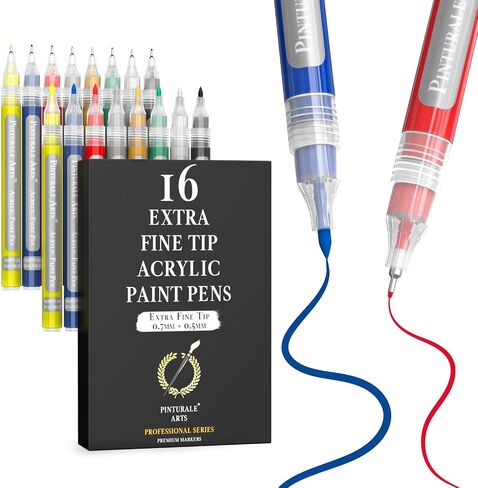 Pinturale Arts Extra Fine Tip Black Paint Pen | Set 4 Black Paint Pen Extra Fine Tip (0.7mm & 0.5mm) | For Ceramics, Rock Painting, Glass, Wood, Canvas, Metal in Kuwait
