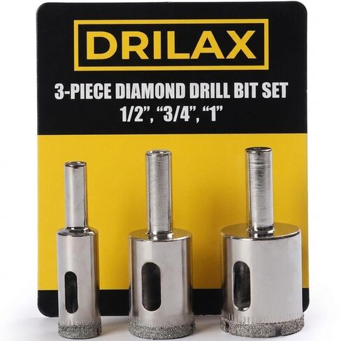 Drilax Diamond Drill Bit Hole Saw Set Drilling 3/8 1/2 5/8 3/4 1 Granite Ceramic Porcelain Tiles Pot Glass Bottle Lamp Quartz Slate Set 5 Pieces in Kuwait