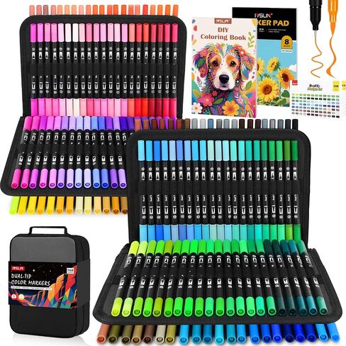IVSUN 128 Colors Dual Tip Watercolor Markers Pens with Bag-Brush & Fine in Saudi Arabia