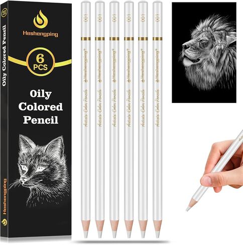 Heshengping 6pcs Highlight White oil color pencils coloring drawing pencil oil-based wooden colored pencils for artists beginners Drawing Sketching Shading Blending Art Project in Saudi Arabia