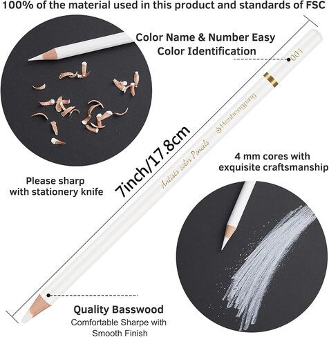Heshengping 6pcs Highlight White oil color pencils coloring drawing pencil oil-based wooden colored pencils for artists beginners Drawing Sketching Shading Blending Art Project in Saudi Arabia