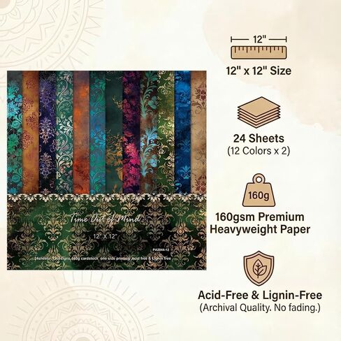 24 Sheets Vintage Scrapbooking Paper, 12x12 Inch Single-Sided Pattern Decorative Background Cardstock Paper for DIY Art Card Making Scrapbook Photo Album Decor in Kuwait