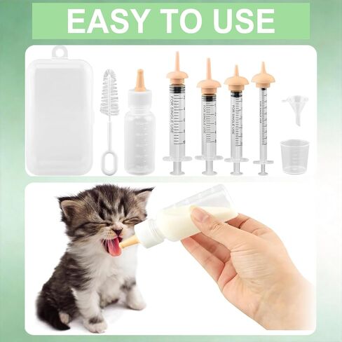 Pet Nursing Kit – Kitten Bottle Feeding Set with Nipples, Syringes, and Formula Dispenser for Newborn Puppies, Kittens, Baby Squirrels, and Other Small Animals in Kuwait