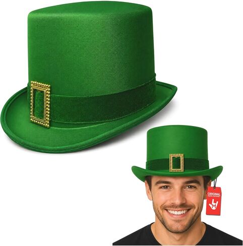 Deluxe Satin Unisex Adult Saint Patrick's Day Irish Leprechaun Green Top Hat with Buckle in Kuwait