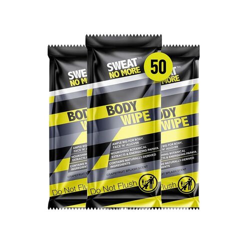 Sweat No More Body Wipes With Nourishing Botanical Extracts Pack of 50ct Individually Wrapped 10x9" Extra Large Wipes Perfect For Gym, Outdoor Activities To Refresh And Remove Sweat, Dirt, Body Odor in Kuwait