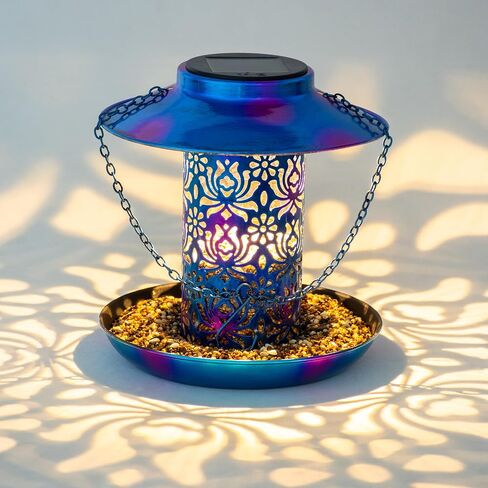Ottsuls Solar Bird Feeder for Outdoors Hanging, Metal Wild Cardinals Garden Lantern with S Hook, Weatherproof and Water Resistant Birdfeeders as Gift Idea for Women Mom Grandma Bird Lovers (Blue) in Kuwait