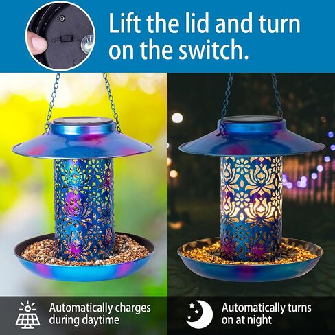 Ottsuls Solar Bird Feeder for Outdoors Hanging, Metal Wild Cardinals Garden Lantern with S Hook, Weatherproof and Water Resistant Birdfeeders as Gift Idea for Women Mom Grandma Bird Lovers (Blue) in Kuwait