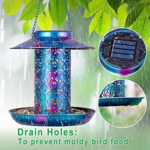 Ottsuls Solar Bird Feeder for Outdoors Hanging, Metal Wild Cardinals Garden Lantern with S Hook, Weatherproof and Water Resistant Birdfeeders as Gift Idea for Women Mom Grandma Bird Lovers (Blue) in Kuwait