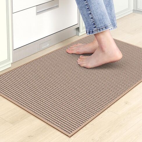 Kitchen Mats for Floor,Kitchen Rug, Nonskid, Washable,Absorbent Kitchen Runner Rug for in Front of Sink,Entryway,Hallway,Rubber Backing Indoor Door Mat,Farmhouse Style Standing Mat,17.3"x28",Brown in Kuwait