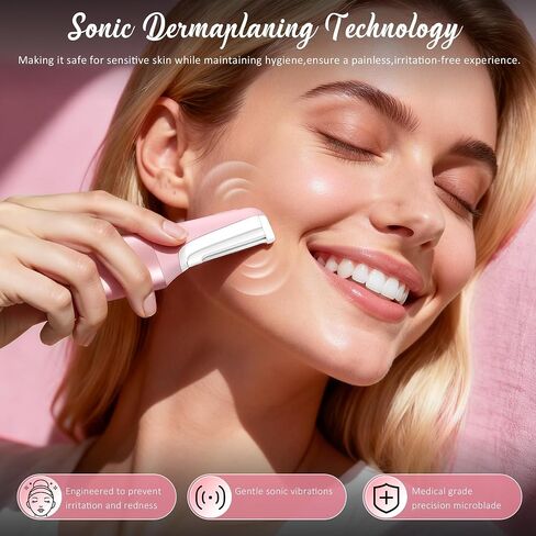 Dermaplane Razor for Women Face Sonic Edge Dermaplaning Tool, Soft Pink in Kuwait