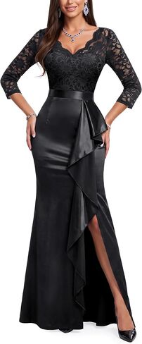 MISSMAY Women's Vintage Floral Lace Ruffle Half Sleeve Evening Party Formal Long Dress in Kuwait