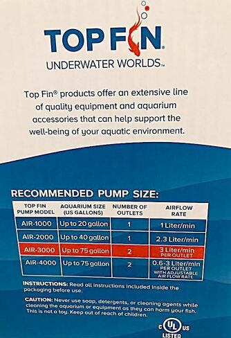Top Fin Aquarium Air-3000 Pump. Ideal for Up to 75 Gallon Aquariums. in Saudi Arabia