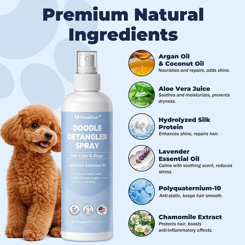 Dog Detangler Spray – Doodle Detangler Spray Leave-in Conditioner, Dematting Spray for Dogs, Cat & Dog Matted Fur Remover Grooming Spray, Removes Tangles & Odors, Poodle Tangle Remover – 6.8oz in Kuwait