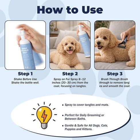 Dog Detangler Spray – Doodle Detangler Spray Leave-in Conditioner, Dematting Spray for Dogs, Cat & Dog Matted Fur Remover Grooming Spray, Removes Tangles & Odors, Poodle Tangle Remover – 6.8oz in Kuwait