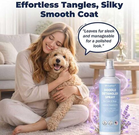 Dog Detangler Spray – Doodle Detangler Spray Leave-in Conditioner, Dematting Spray for Dogs, Cat & Dog Matted Fur Remover Grooming Spray, Removes Tangles & Odors, Poodle Tangle Remover – 6.8oz in Kuwait
