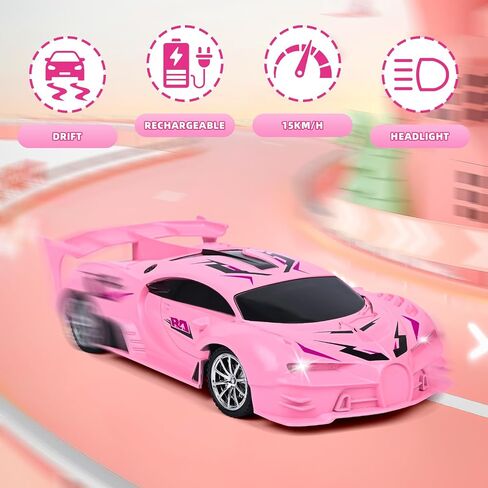 Pink Remote Control Car for Girls, Rechargeable High Speed Drift RC Cars Toys Gifts for Girl Age 6 7 8-12,1/18 Super Vehicle with Headlight Racing Hobby Xmas Birthday Gift in Kuwait
