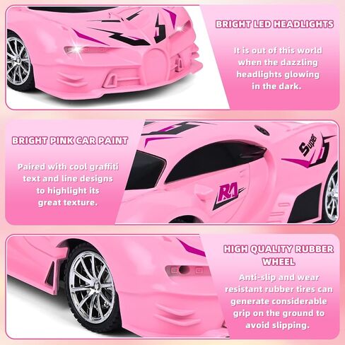 Pink Remote Control Car for Girls, Rechargeable High Speed Drift RC Cars Toys Gifts for Girl Age 6 7 8-12,1/18 Super Vehicle with Headlight Racing Hobby Xmas Birthday Gift in Kuwait