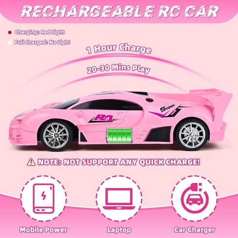 Pink Remote Control Car for Girls, Rechargeable High Speed Drift RC Cars Toys Gifts for Girl Age 6 7 8-12,1/18 Super Vehicle with Headlight Racing Hobby Xmas Birthday Gift in Kuwait