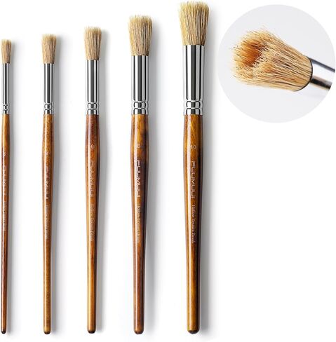 Fuumuui Texture Paint Brush Set, 5Pcs Hollow Natural Hog Split Bristle Flat Artist Paint Brushes for Watercolor, Gouache, Acrylic and Oil, Textured Canvas Creation for Beginners & Professional in Kuwait