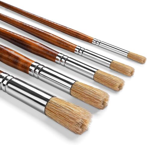 Fuumuui Texture Paint Brush Set, 5Pcs Hollow Natural Hog Split Bristle Flat Artist Paint Brushes for Watercolor, Gouache, Acrylic and Oil, Textured Canvas Creation for Beginners & Professional in Kuwait