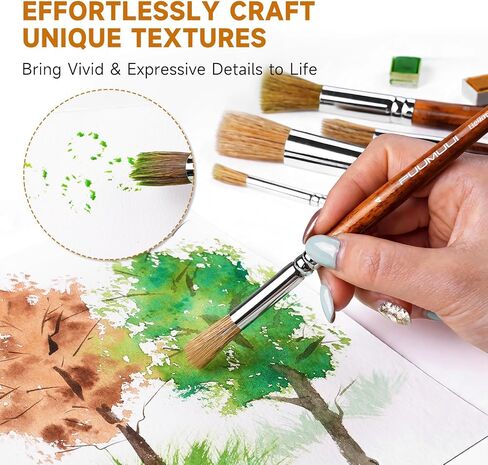 Fuumuui Texture Paint Brush Set, 5Pcs Hollow Natural Hog Split Bristle Flat Artist Paint Brushes for Watercolor, Gouache, Acrylic and Oil, Textured Canvas Creation for Beginners & Professional in Kuwait