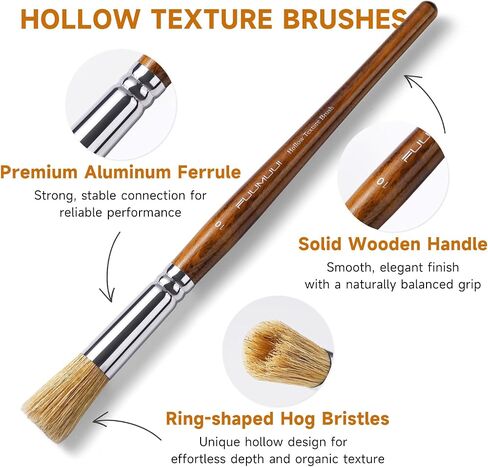 Fuumuui Texture Paint Brush Set, 5Pcs Hollow Natural Hog Split Bristle Flat Artist Paint Brushes for Watercolor, Gouache, Acrylic and Oil, Textured Canvas Creation for Beginners & Professional in Kuwait