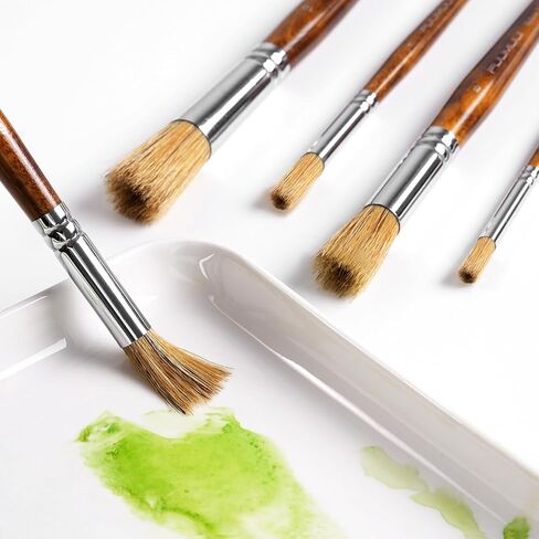 Fuumuui Texture Paint Brush Set, 5Pcs Hollow Natural Hog Split Bristle Flat Artist Paint Brushes for Watercolor, Gouache, Acrylic and Oil, Textured Canvas Creation for Beginners & Professional in Kuwait