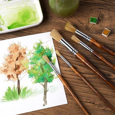 Fuumuui Texture Paint Brush Set, 5Pcs Hollow Natural Hog Split Bristle Flat Artist Paint Brushes for Watercolor, Gouache, Acrylic and Oil, Textured Canvas Creation for Beginners & Professional in Kuwait