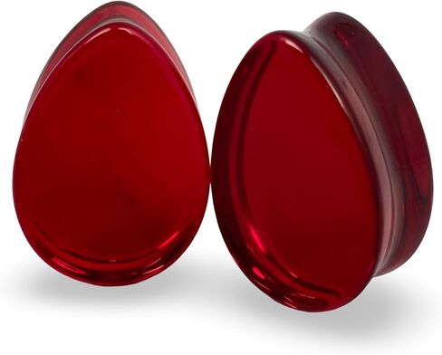 Mystic Metals Body Jewelry Pair of Red Glass Teardrop Plugs - Sold as a Pair in Kuwait