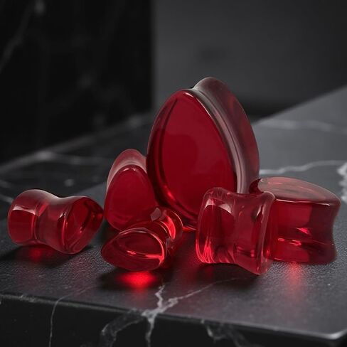 Mystic Metals Body Jewelry Pair of Red Glass Teardrop Plugs - Sold as a Pair in Kuwait