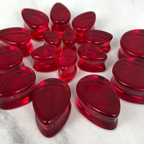 Mystic Metals Body Jewelry Pair of Red Glass Teardrop Plugs - Sold as a Pair in Kuwait