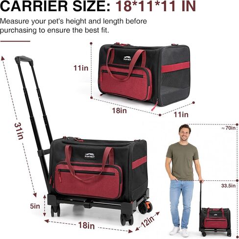 Cat Carrier with Wheels, Airline Approved Soft Sided Pet Carrier in Kuwait