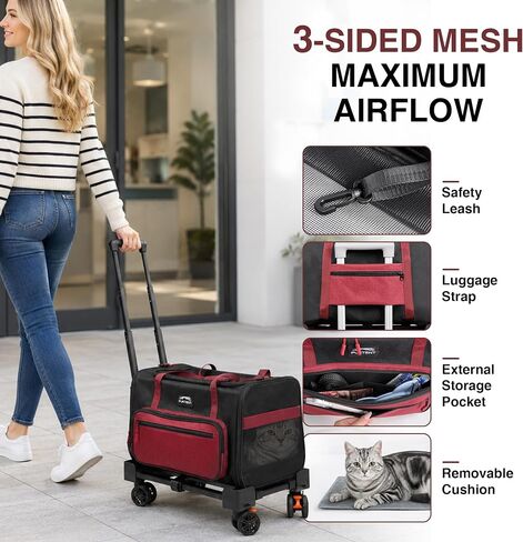Cat Carrier with Wheels, Airline Approved Soft Sided Pet Carrier in Kuwait
