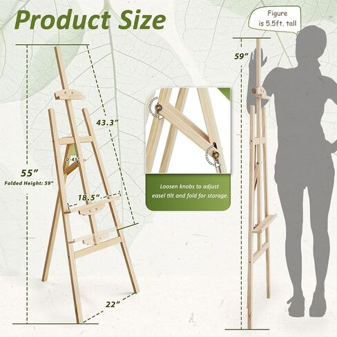 Pine Wood A-Frame Art Easel Stand, Floor Art Display Easel fits Most Canvas in Saudi Arabia