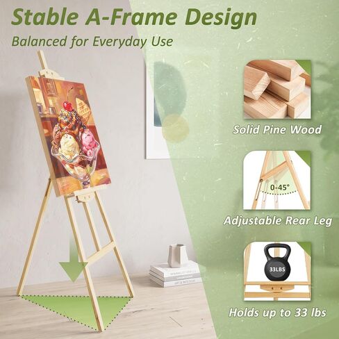Pine Wood A-Frame Art Easel Stand, Floor Art Display Easel fits Most Canvas in Saudi Arabia