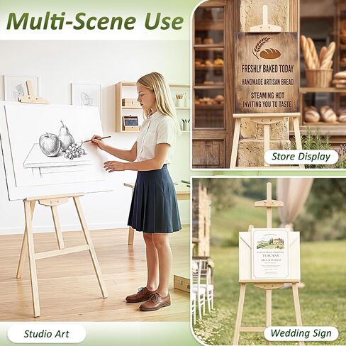Pine Wood A-Frame Art Easel Stand, Floor Art Display Easel fits Most Canvas in Saudi Arabia