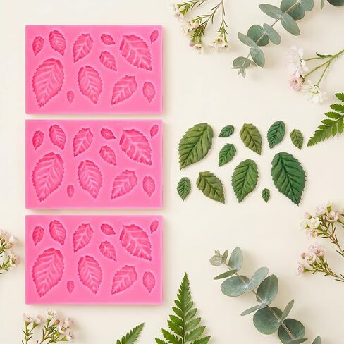 3Pcs 3D Small Leaf Molds Silicone Chocolate Polymer Clay Molds Leaves Shape in Kuwait