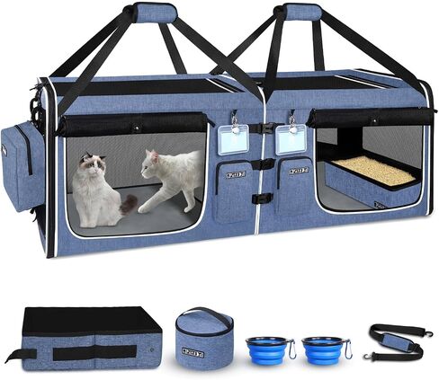 Petskd Double Extra Large Cat Carrier with Litter Box, Blue in Saudi Arabia