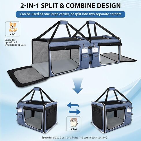 Petskd Double Extra Large Cat Carrier with Litter Box, Blue in Saudi Arabia
